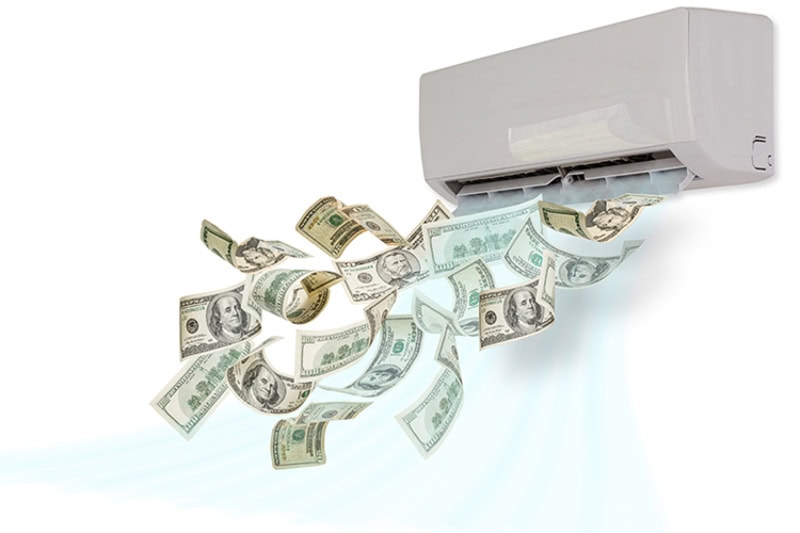 money blowing out of vents of air conditioner.