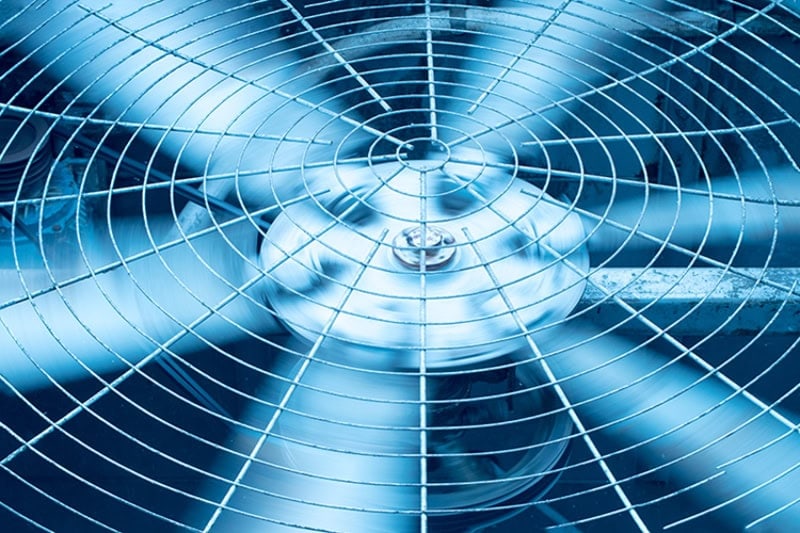 A close up on an AC in blue color.